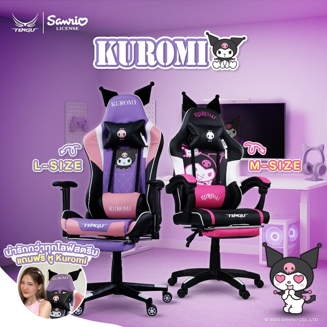 เก้าอี้เกมมิ่ง TENGUGAMINGGEARS รุ่น SANRIO KUROMI (CH-KR-PKM) SIZE-M สีชมพูดำ เบาะหนัง_2